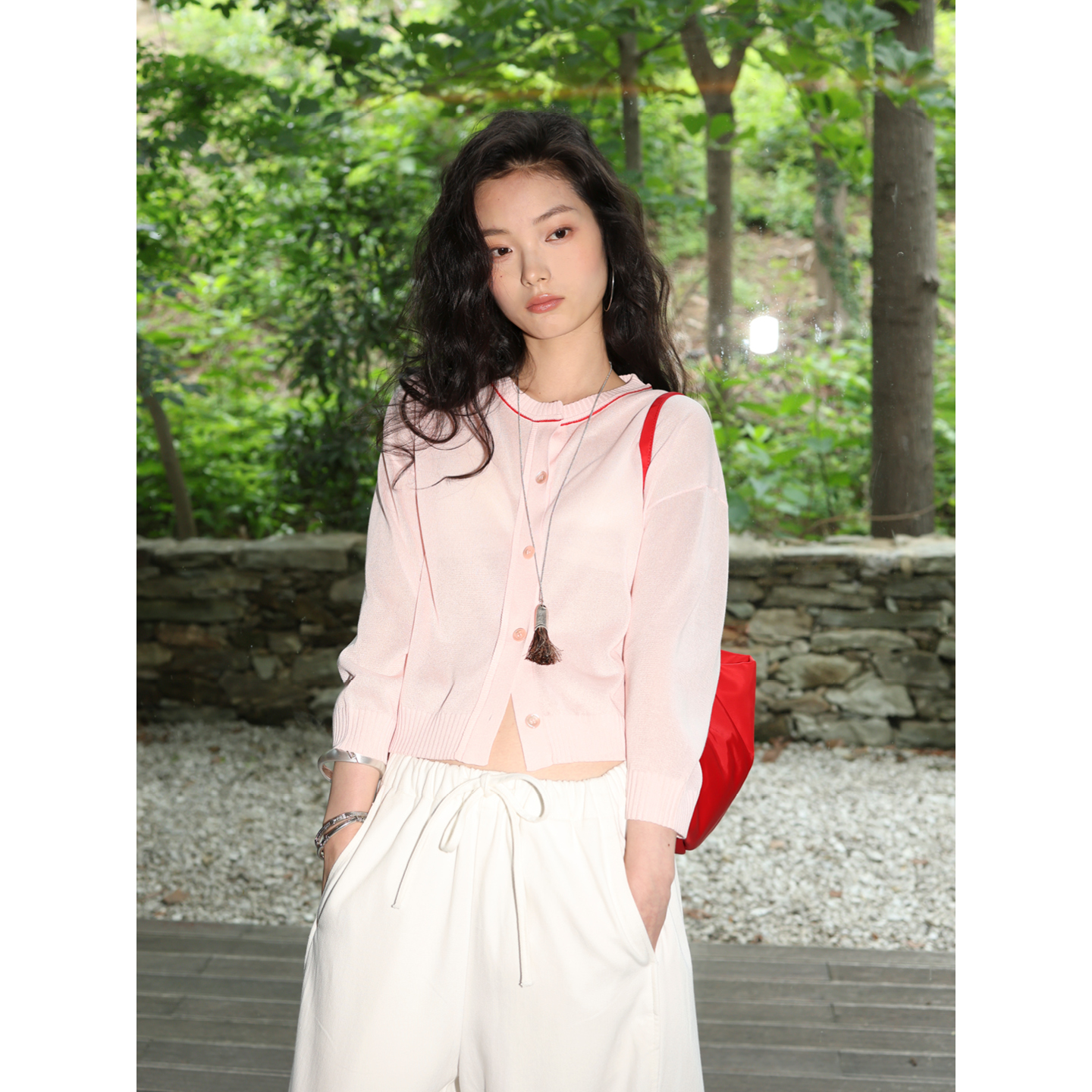 SUPERSCAPE素舶 轻薄抑菌凉感纱领口撞色装饰线针织空调衫