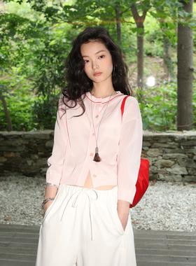 SUPERSCAPE素舶 轻薄抑菌凉感纱领口撞色装饰线针织空调衫