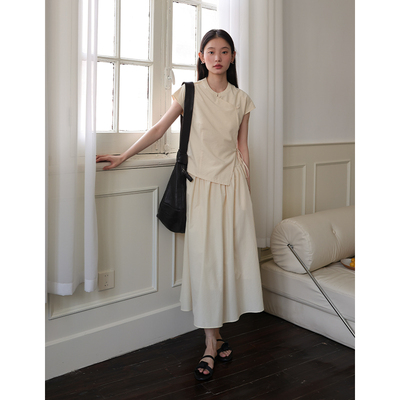 SUPERSCAPE素舶 空气感棉混纺新中式不规则假两件插肩袖连衣裙