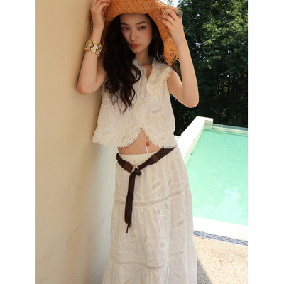 SUPERSCAPE素舶 重工镂空刺绣波嬉风度假系带马甲上衣背心