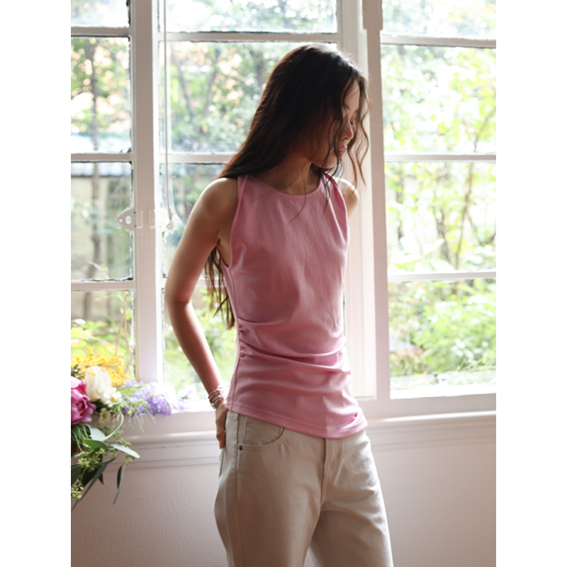 SUPERSCAPE素舶 莱赛尔三醋酸扭结斜摆收腰显瘦抽褶挂脖背心