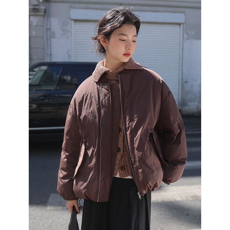 SUPERSCAPE 休闲棒球领飞行夹克设计感简约下摆抽绳短款羽绒服