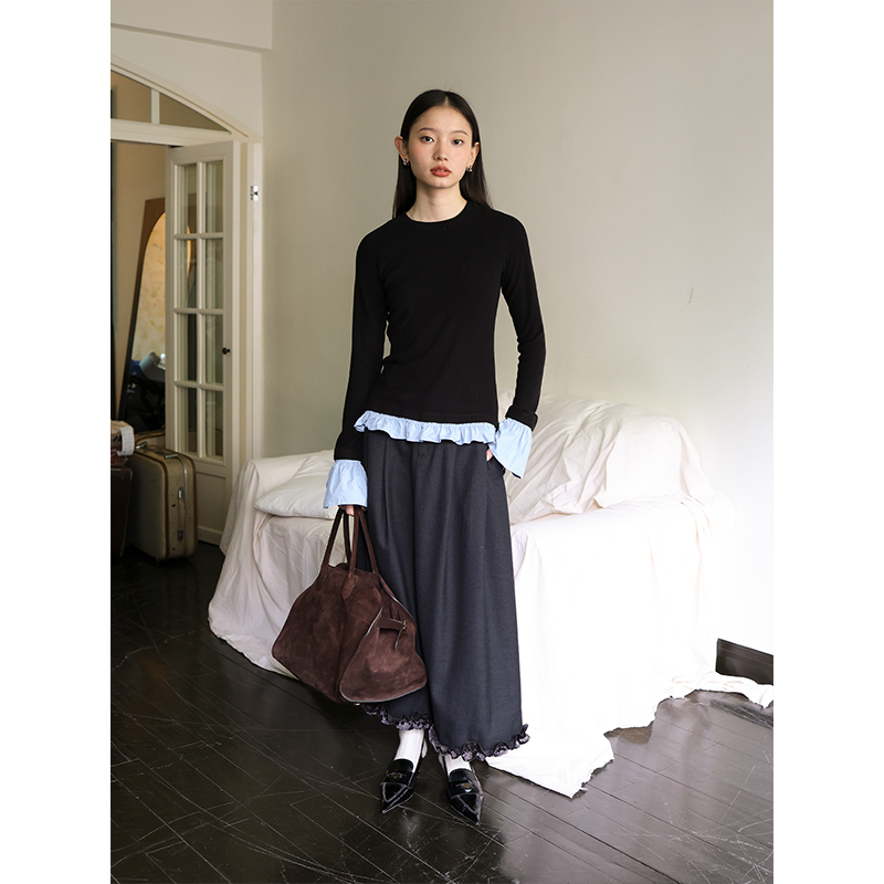 撞色羊毛上衣SUPERSCAPE圆领套头