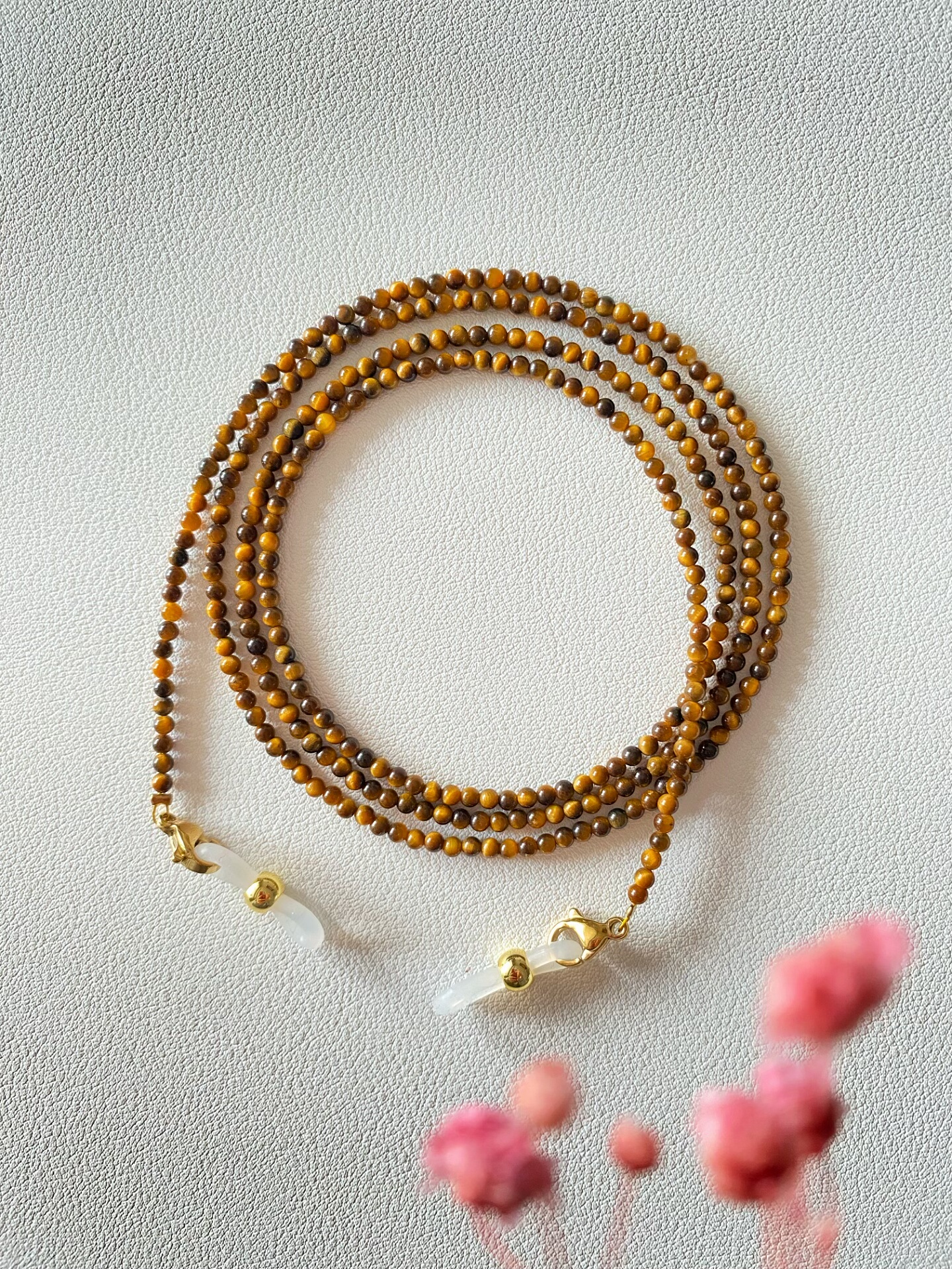 天然虎眼石眼镜链时尚超细2mm小圆珠文玩项链毛衣链复古眼镜配饰