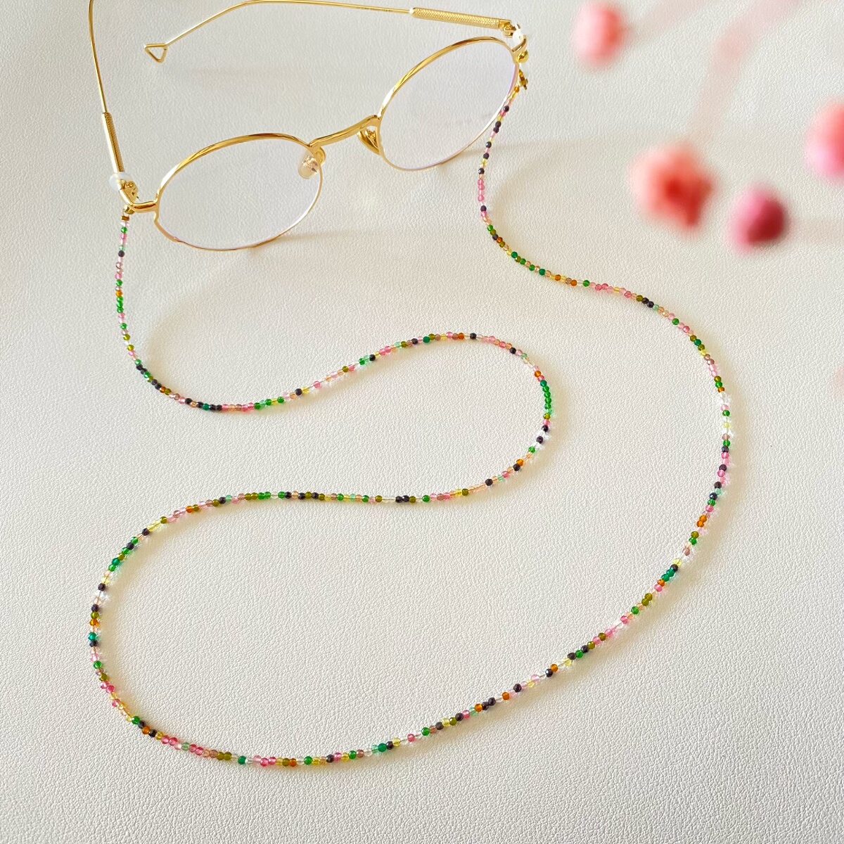 莫奈花园多巴胺人造碧玺水晶眼镜链时尚耳机挂绳串珠七彩墨镜防丢