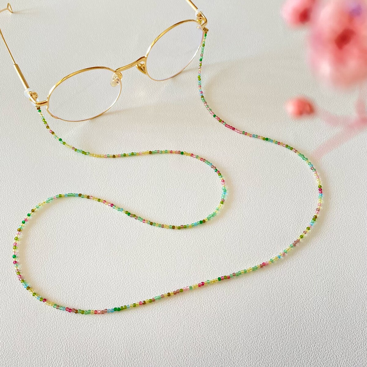 莫奈花园多巴胺人造碧玺水晶眼镜链时尚耳机挂绳串珠七彩墨镜防丢