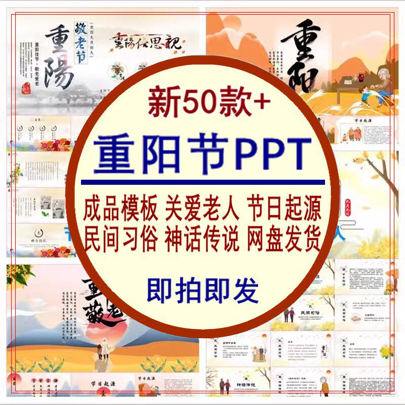 重阳节PPT模板九九关爱老人节日起源习俗主题班会成品课件素材