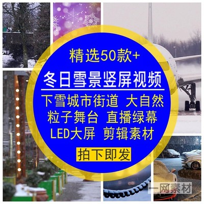 冬日雪景竖屏视频下雪城市街道粒子舞台后期合成自媒体剪辑素材库
