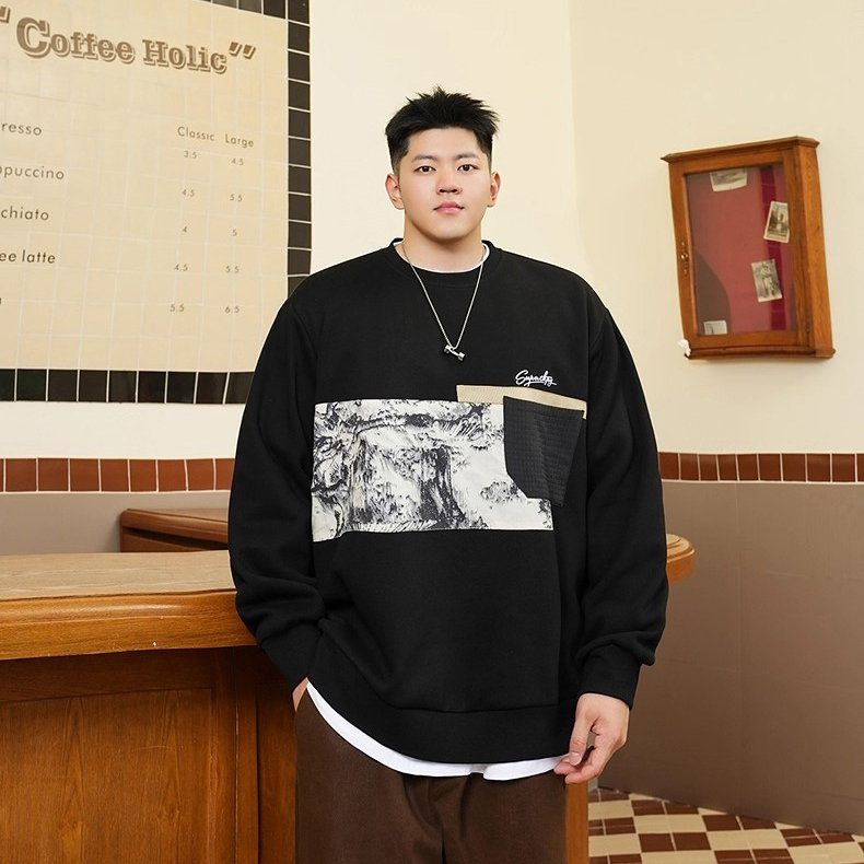 大码男装胖子圆领卫衣长袖上衣