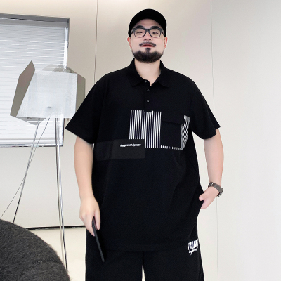 加肥加大码翻领冰丝男装胖子拼接休闲短袖polo衫男宽松大码夏装