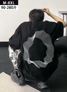 加肥加大欧美潮牌320g重磅大码t恤男hiphop街头短袖美式复古半袖