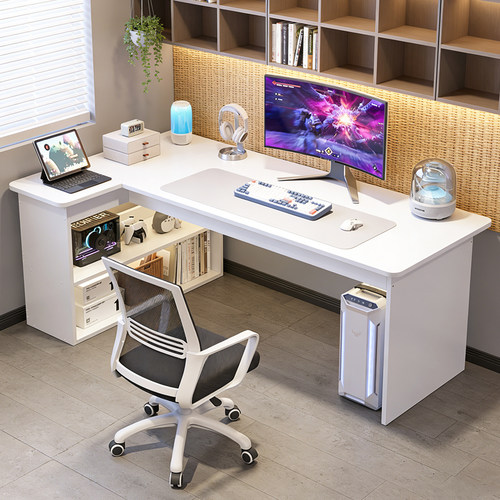 转角电脑桌学生家用书桌学习桌书架一体L型靠墙台式拐角办公桌子