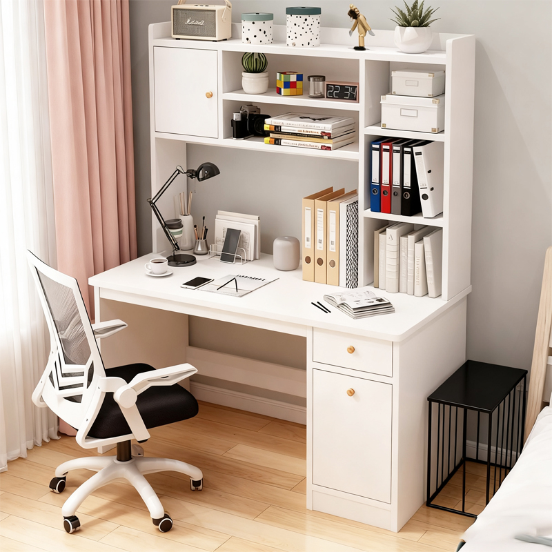 书桌学生家用书架书柜一体电脑桌初中生卧室女生学习写字办公桌子