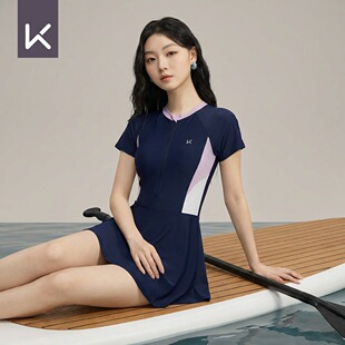 Keep浆板专用连体裙式泳衣女防晒速干修身显瘦防走光泳裙游泳装备