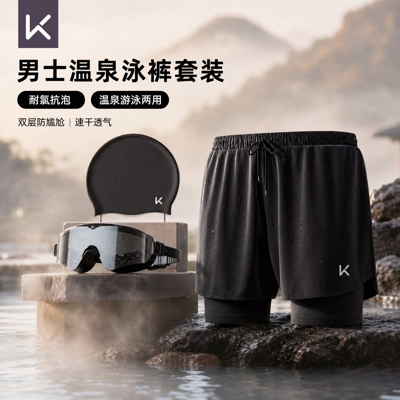 Keep泳裤男士大码防尴尬2026新款平角游泳裤专业温泉游泳全套装备