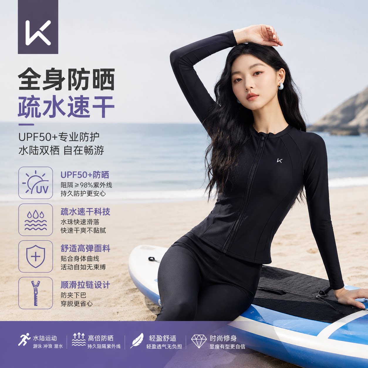 Keep分体女士长袖长裤防晒游泳衣图片