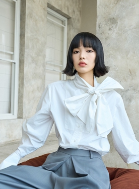 MSL奢牌原厂精梳长绒棉飘带蝴蝶结衬衫女春秋新款女上衣AN家同款