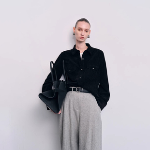 MSL秀场款平绒翻领H型丝绒外套女显瘦遮肉春秋新款衬衫上衣B入B败