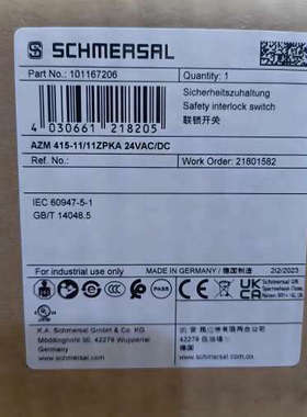 SCHMERSAL施迈赛AZM415-11/11ZPKA 24VAC/DC货号101167206全新