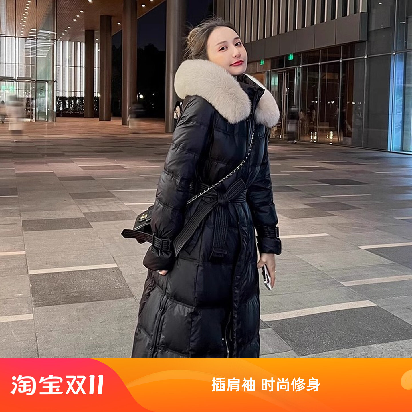 韩版真狐狸毛领中长款插肩袖修身显瘦羽绒服女冬季2025新款小个子