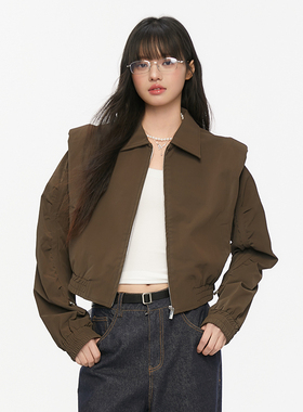 Pink ers 联名款甜酷辣妹美拉德风垫肩皮夹克设计感短款外套女