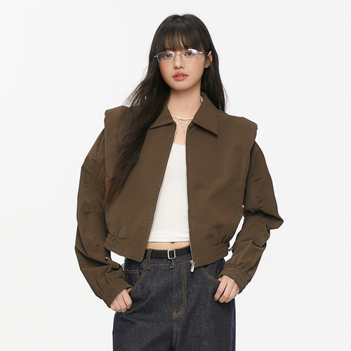 辣妹美拉德风垫肩皮夹克