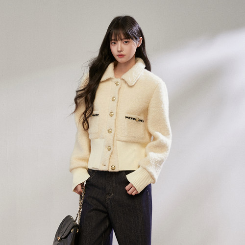 小香风白色毛呢外套女