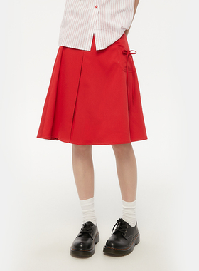 Pink ers联名款夏季文艺学院风红色蝴蝶结半裙设计感口袋半身裙