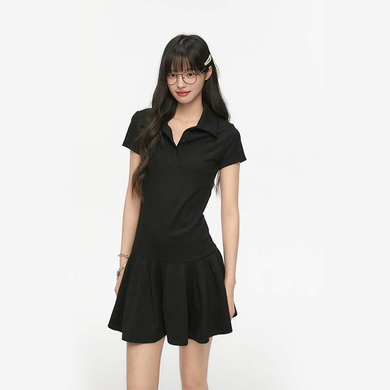 Pink ers联名款夏季新款黑色甜美显瘦活力蓬蓬短裙女装百搭连衣裙