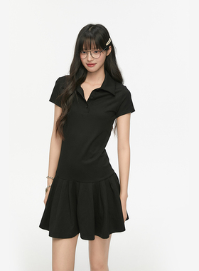 Pink ers联名款夏季新款黑色甜美显瘦活力蓬蓬短裙女装百搭连衣裙