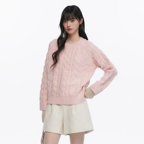 韩系圆领麻花毛衣女秋宽松休闲