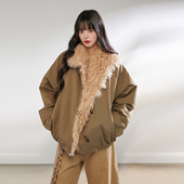 韩系毛绒派克服女冬季 Pink ers联名款 宽松保暖加绒加厚毛绒外套女