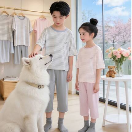【10A抗菌】儿童莱赛尔五分袖套装夏季空调服男女童家居服