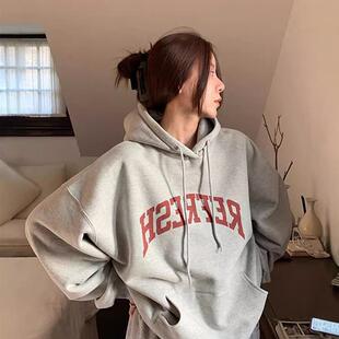 美式oversize连帽卫衣女款春秋薄款宽松hiphop慵懒风chic大码外套