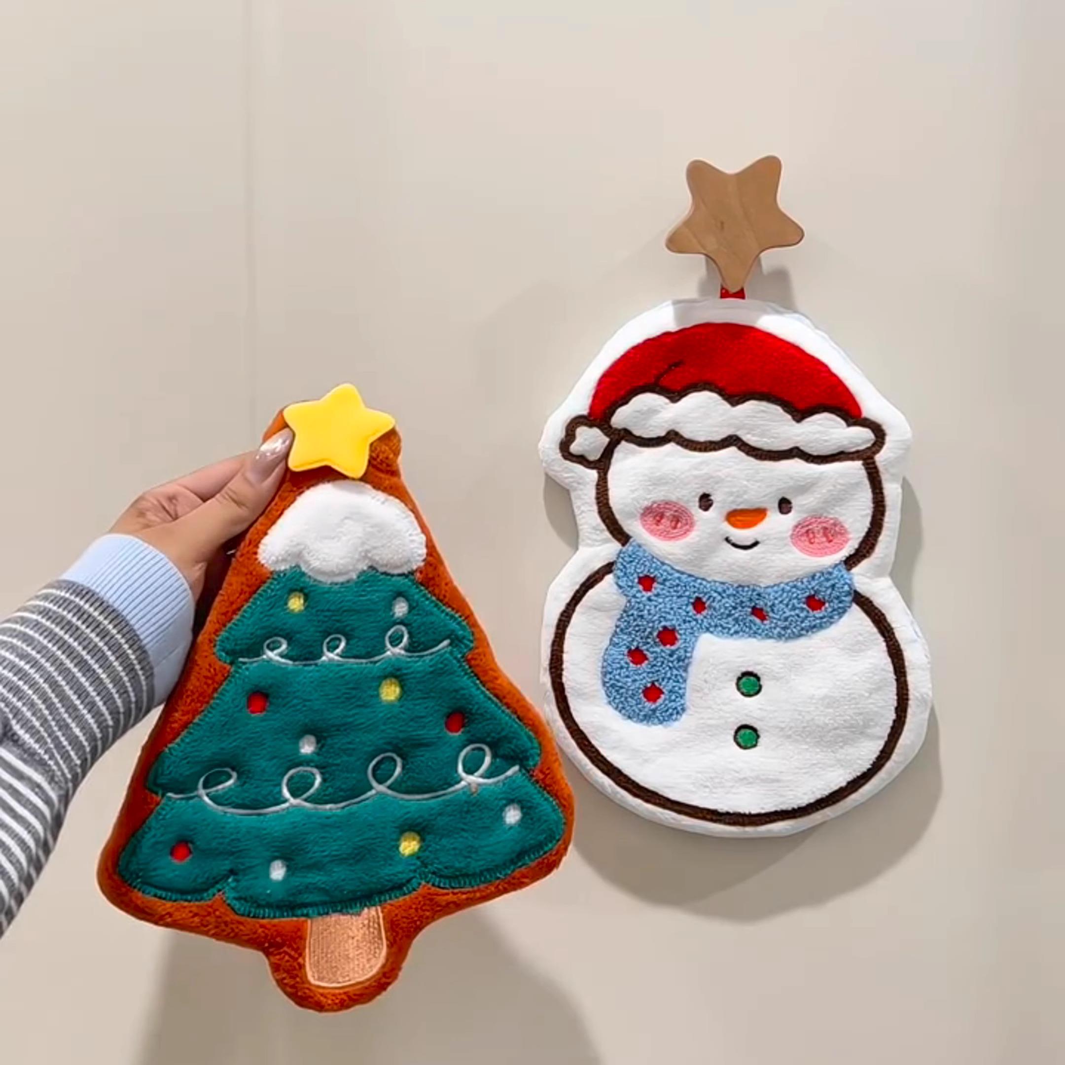 珊瑚绒擦手巾挂式超强吸水加厚圣诞装饰品高颜值厨房浴室速干毛巾