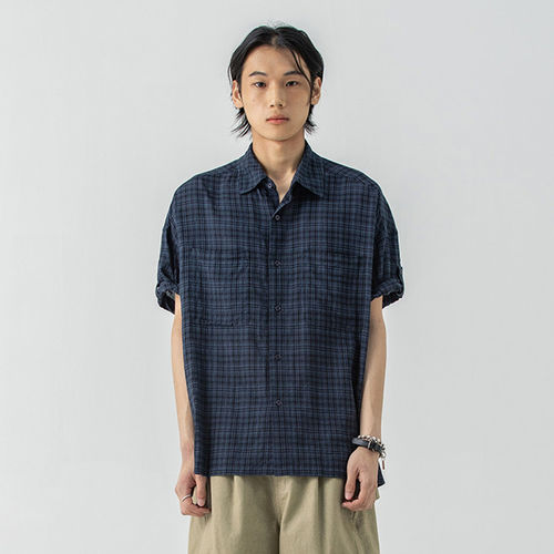 MILLO ARCHIVE 26SS 皱感格纹卷边中袖衬衫 老虎上上山 买手店