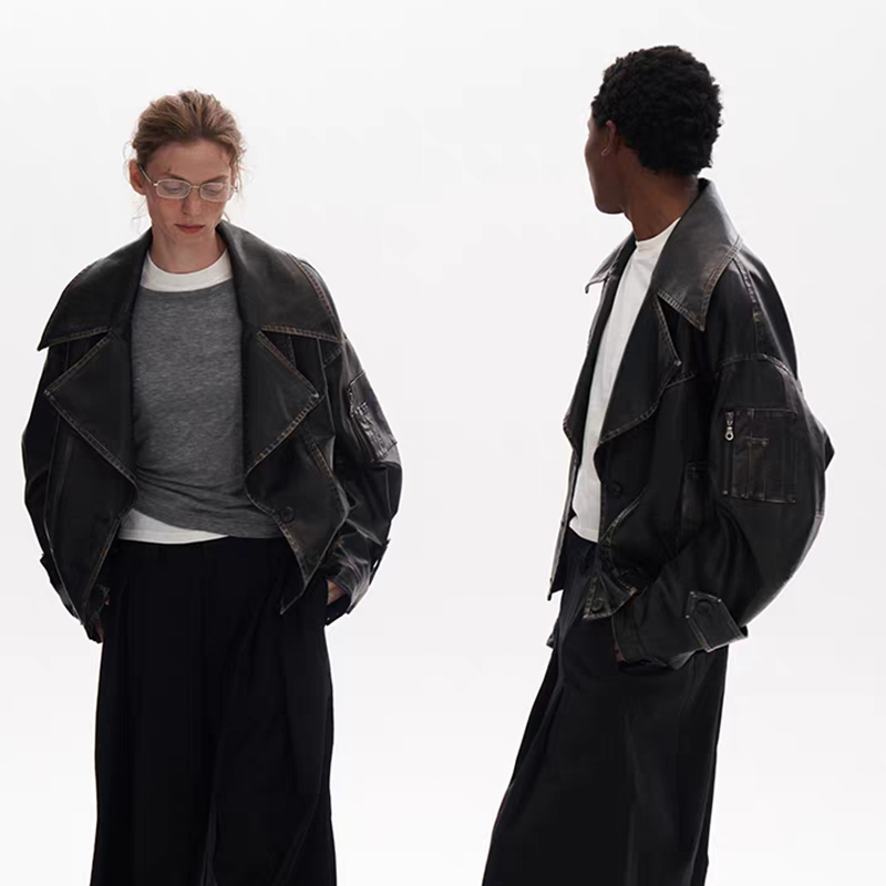 OkeeMood  23AW 廊形大翻领做旧皮夹克 老虎上上山 买手店