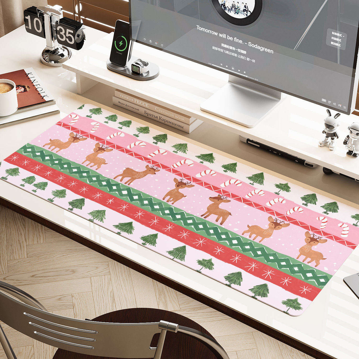 圣诞主题 鼠标垫女超大防水锁边游戏电竞电脑键盘防滑桌垫包