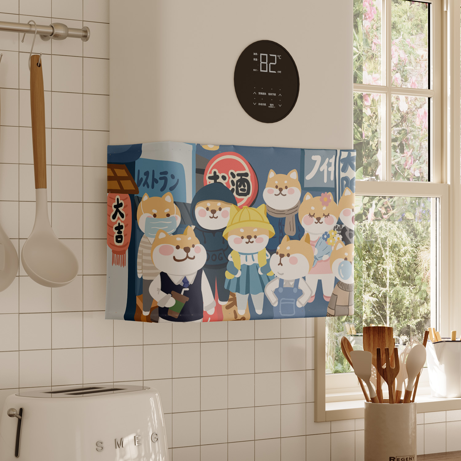 好多动物热水器遮挡帘罩布水管遮丑帘布厨房燃气炉装饰帘魔术贴帘