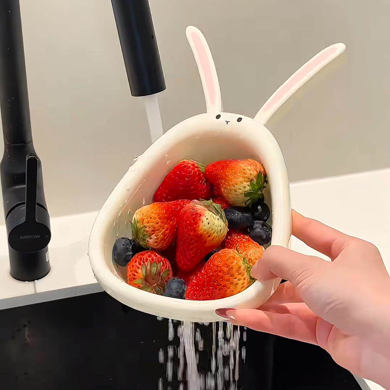 手柄式客厅茶几果篮大耳兔沥水篮多功能厨房可沥水水果蔬菜洗菜篮