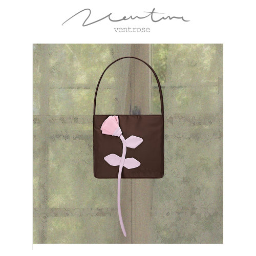 VENTROSE 新款原创一枝花缎面尼龙手工玫瑰花腋下包
