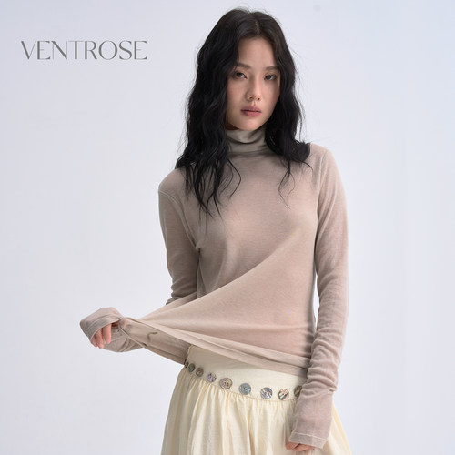VENTROSE高领长袖天丝羊毛针织衫女秋冬慵懒风设计感打底衫