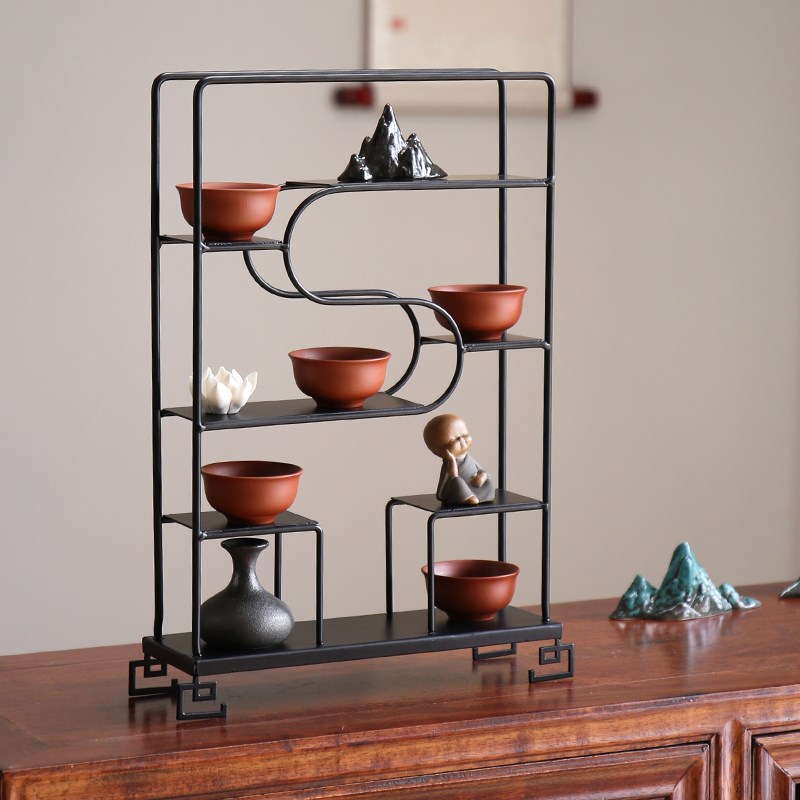 铁艺桌面博古架中式茶壶多宝阁茶C具杯垫紫砂室展工置物收纳架示