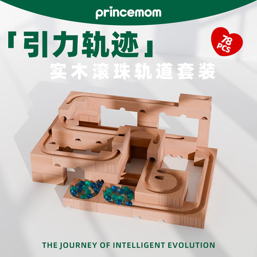 PrinceMom引力轨迹儿童滚珠轨道积木玩具搭建重力滑道弹珠迷宫