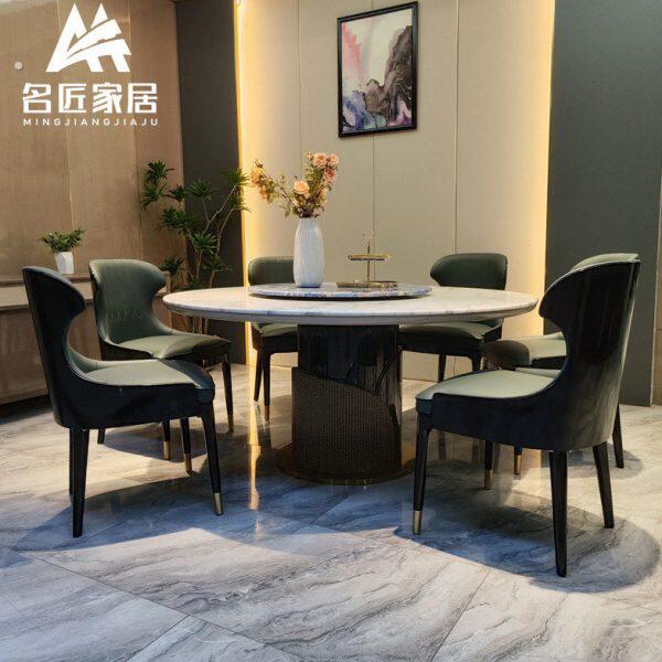 后现代意式轻奢大理石餐桌椅组合高端餐厅宾利奢华圆形实木饭桌子