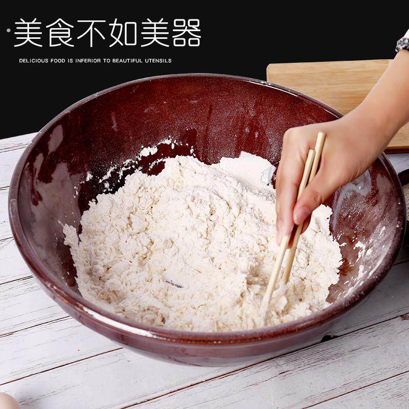 和面盆家用老式发面盆加厚粗陶陶瓷瓦盆圆形大号揉面盆手工洗菜盆