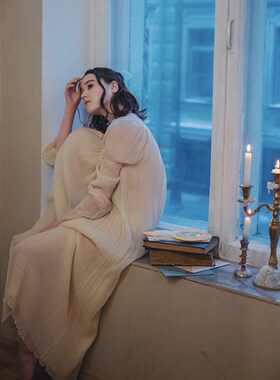 2024早春Antique古董法式优雅浪漫10米真丝连衣裙可外穿家居晨袍