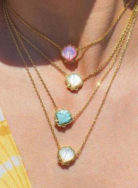 项链贝壳欧美东陵玉海螺项链贝壳外贸复古ins风法式项链镀金