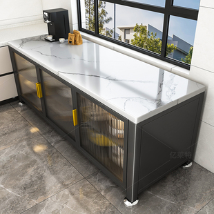 厨房置物架岩板操作台多功能靠墙一体收纳柜子储物落地餐边柜橱柜