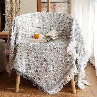 日系棉麻现代简约纯色文艺流苏全盖沙发巾盖布四季通用沙发套毯子